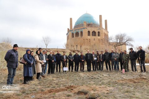 آیین درختکاری در محوطه تاریخی پایگاه میراث جهانی گنبد سلطانیه