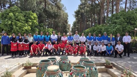 مانور آمادگی امدادگران و نهادهای خدماتی برای حفاظت از آثار در حین و پس از بحران در مکان باغ جهانی دولت آباد