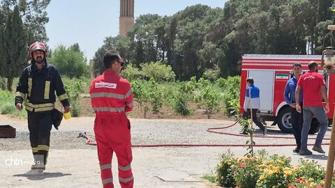 مانور آمادگی امدادگران و نهادهای خدماتی برای حفاظت از آثار در حین و پس از بحران در مکان باغ جهانی دولت آباد