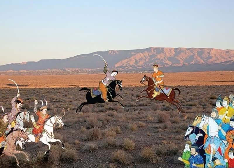 آرمگاه پیران ویسه در گناباد و باز آفرینی هنرمندانه صحنه نبر داوزده رخ در بیابان گناباد