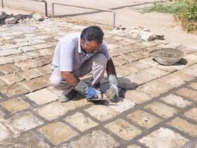 مرمت بخشی از سنگ‌فرش قلعه تاریخی سلاسل شوشتر