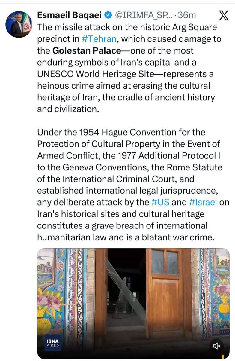 حمله به کاخ گلستان نقض فاحش حقوق بین‌الملل و مصداق آشکار جنایت جنگی است