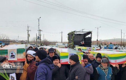 تشییع پیکر شهدای حمله آمریکایی_صهیونسیتی به کارخانه نشاسته‌سازی نقده