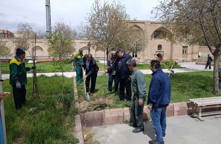 غرس ۱۰۰ اصله نهال در محوطه بقعه تاریخی شیخ کلخوران اردبیل