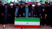اقامه نماز بر پیکر مطهر رهبر شهید انقلاب به امامت فرزند ارشد ایشان/ فرزند خراسان در آغوش خورشید آرام گرفت
