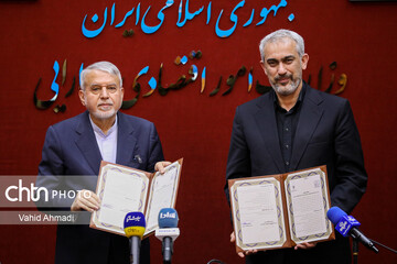 نشست مشترک سیدرضا صالحی‌امیری، وزیر میراث‌فرهنگی، گردشگری و صنایع‌دستی و علی مدنی‌زاده، وزیر امور اقتصادی و دارایی