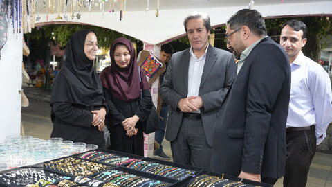 بازدید رئیس دبیرخانه ساماندهی و حمایت از مشاغل خانگی کشور از بازارچه صنایع‌دستی تاق‌بستان