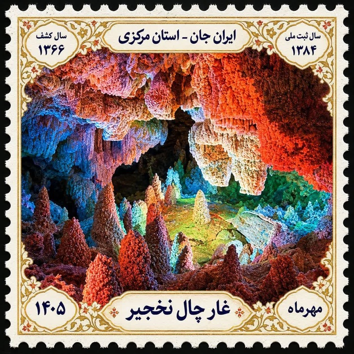 رونمایی از تمبر یادبود غار تاریخی چال‌نخجیر دلیجان در رویداد «ایران جان، مرکزی ایران»