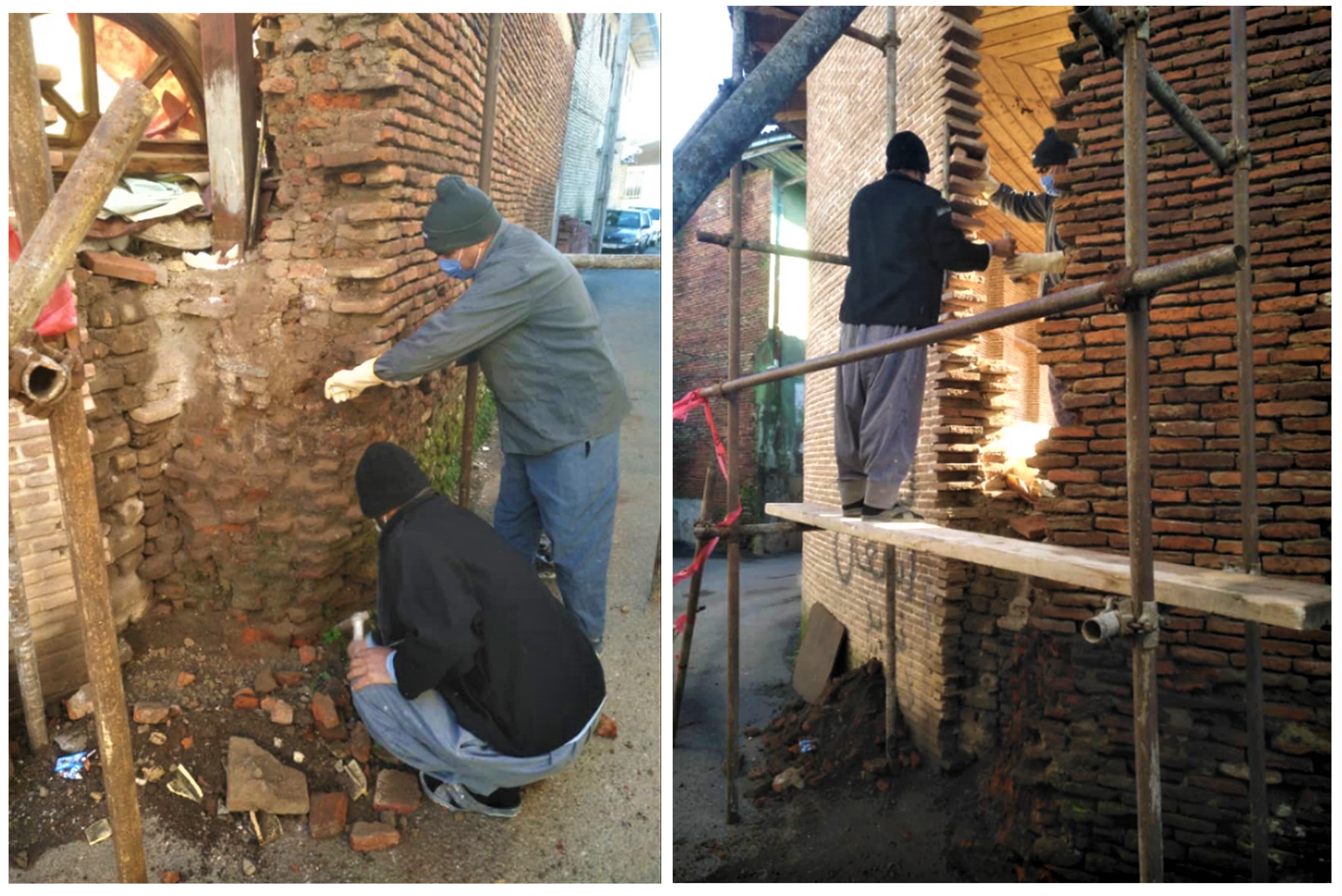 مرمت بخش‌های تخریب شده دیوار بقعه تاریخی پیرعلی لاهیجان